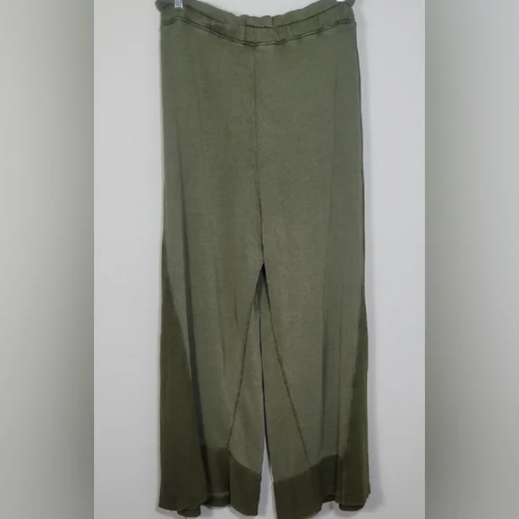 Free People Half Court Wide Leg Pants Size L Olive Green Pockets Boho Elastic - Picture 12 of 16